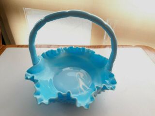 Fenton Blue Marble Hobnail Glass Basket 6 - 1/2 " H X 8 " W Perfect