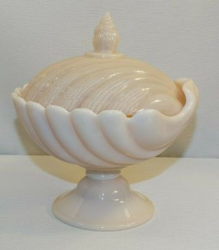 Cambridge Glass Crown Tuscan Coral Seashell Footed Candy Dish W/ Lid