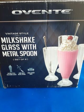 Set Of 4 Vintage Milkshake Ice Cream Sundae Glasses Thick Glass Metal Spoons
