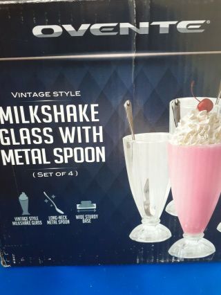 Set Of 4 Vintage Milkshake Ice Cream Sundae Glasses Thick Glass Metal Spoons 2