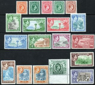 Commonwealth Jamaica 1938 Kgvi Complete Set Of 19 To £1 Shades Lmm