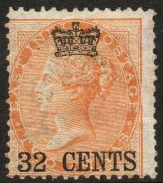 Straits Settlements: 1872 32c On 2a Yellow Sg 9 No Gum Example (39984)