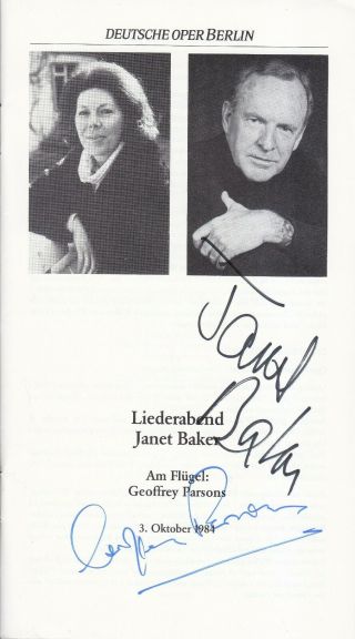 Autographed Opera/recital/concert Programme 1984 Dame Janet Baker Berlin