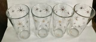 SET OF 4 VTG 1950s GLASS TUMBLERS GOLD LEAF WHITE STAR ATOMIC MCM STARBURST 3