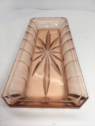 Vintage Pink Depression Glass Utility Vanity Tray Perfume Holder Trinket Dish