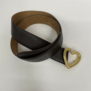 Vintage Moschino Leather Belt Black Gold Tone Metal Open Heart Buckle Size 44
