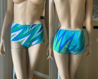 Vintage Emilio Pucci For Formfit Rogers Green Aqua Blue Abstract Print Panties 5