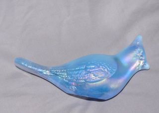Vintage Fenton Blue Iridescent Carnival Glass Blue Jay Cardinal Bird Figurine
