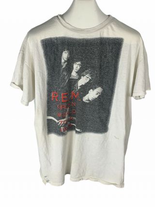 Rem Green World Tour T Shirt Vintage Single Stitch Rock Tee 1989 Distressed