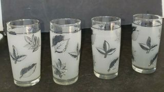 Set Of 4 Vintage Libbey Glass Frosted Silver Leaf Juice Glasses 4 " Height
