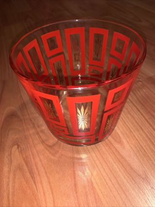 Rare Vintage 1960’s Red Gold Starburst Ice Bucket Atomic Mid Century Modern