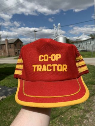 Vintage Co - Op Tractor Three 3 Stripe Snapback Trucker Hat Usa Rare Mcdonalds