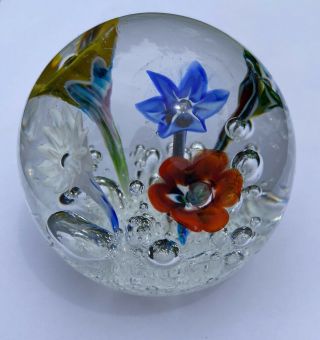 Vintage Art Glass Multicolor Flower Medium Paperweight 2.  75”