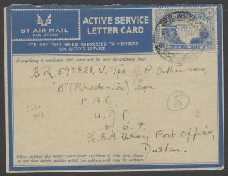 Southern Rhodesia 1935 Victoria Falls On Ww2 Active Service Letter Card 194