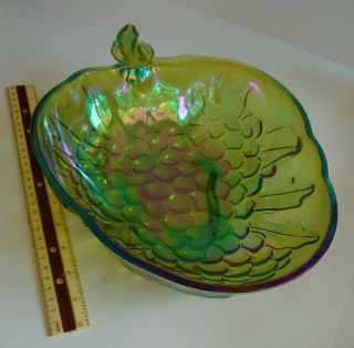 Vintage Embossed Carnival Glass Iridescent Green Grapes Large Salad Fruit Bowl 2