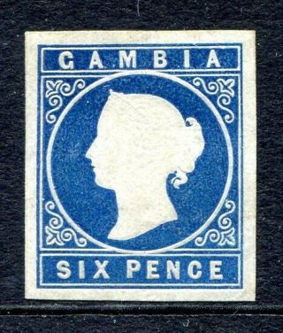 Gambia 1869 Imperforate Embossed 6d.  Deep Blue Sg3,  No Gum.  Cv.  £550