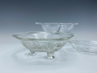 3 Vintage Fostoria Willowmere Bowls Rose Etching Elegant Glass Footed Relish 3