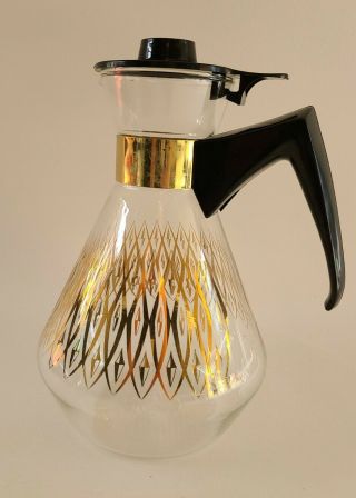 Pyrex Mcm Mid Century Modern Coffee Pot Carafe Glass Gold Vintage Geometric