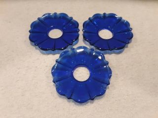 Three Rare Vintage Cambridge Glass Cobalt (" Royal Blue ") Bobeches