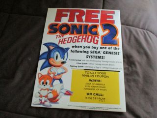 Sonic The Hedgehog 2 Video Game Store Promotional Display Promo Sega Genesis