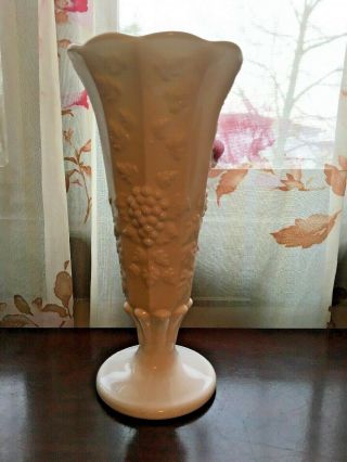 Vintage Westmoreland White Milk Glass Paneled Vase With Grape Vine Motif