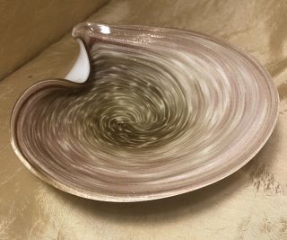 8” Murano Brown & Gold White Cased Swirl Art Glass Bowl Italy Shimmering Beach