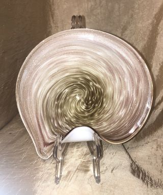 8” Murano Brown & Gold White Cased Swirl Art Glass Bowl Italy Shimmering Beach 2