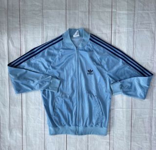Vintage 1980s Adidas Atp Keyrolan Track Trefoil Made In Usa Baby Blue Jacket L