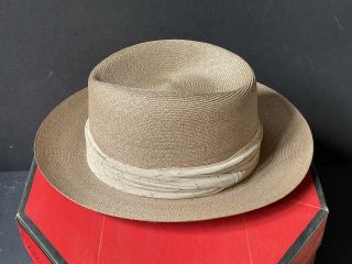 Vintage Antique Mens Hopkins Straw Hat Baltimore 7 1/4 Milan Imported