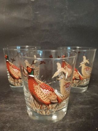 Vintage Libbey Pheasant Glasses Old Fashioned Lo Ball Set Of 3