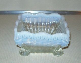 Antique Northwood Alaska Pattern Clear Opalescent Glass Square Footed Berry Bowl
