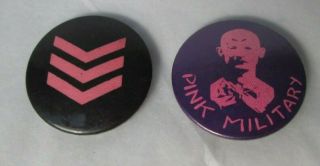 Pink Military 2 X Vintage Early 1980s Badges Pin Buttons Post Punk Wave