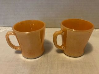 2 Vintage Anchor Hocking Fire King Peach Luster D Handle Mugs