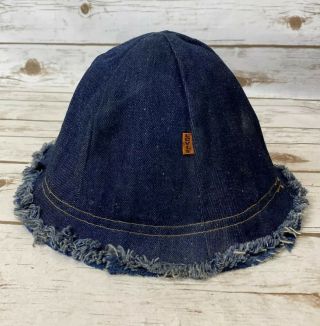 Vintage 70s Levis Reversible Orange Tab Denim Raw Edge Bucket Hat Cap