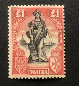 Malta George V 1925 £1.  00 Black & Bright Carmine M/m Sg 140 (ct £110)