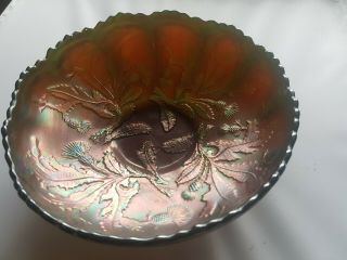 Rare Antique Green Carnival Glass Ice Cream Bowl By Fenton " Thistle " Pattern