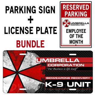 Custom Resident Evil Umbrella Corporation License Plate And Parking Sign 3