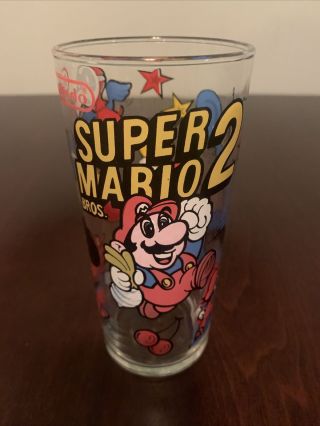Mario Bros 2 Glass Nintendo 1989 Vintage Wow Nr