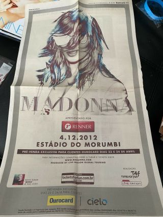 Madonna Mdna Tour Brazil Newspaper Advert - Folded 21” X 12”