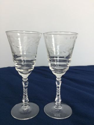 Vintage Etched Wine Glasses Flower Pattern