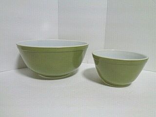 Vintage Pyrex " Verde Green " Avocado Nesting Mixing Bowls 401,  403