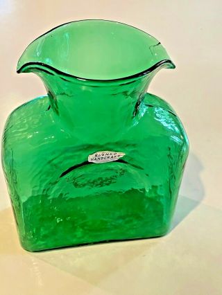 Vintage Blenko Art Glass Emerald Green Pitcher/vase Blenko
