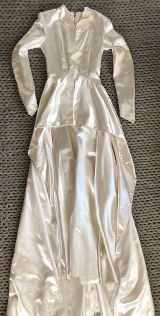 Vintage 1930 - 40s Wedding Gown Dress Ivory Satin Size Xs - S With Box