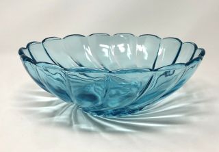 Vintage Hazel Atlas Glass 9” Berry Bowl Dish Capri Azure Blue Swirl Seashell