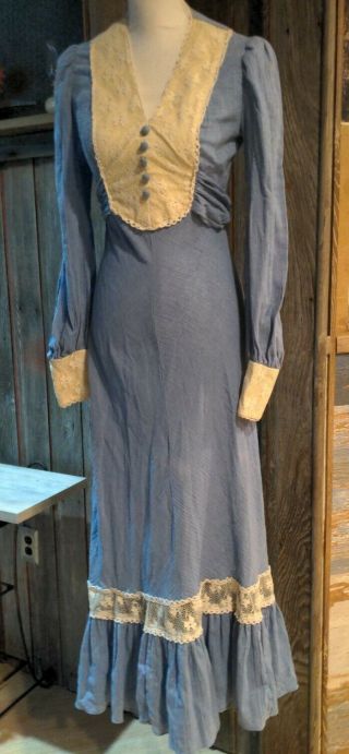 Vintage 1970s Jody T Of California Denim Blue Hippie Prairie Boho Maxi Dress M