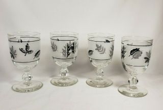 Vintage Mcm Libbey Silver Leaf Frosted Water Goblets Glasses - Dining Barware