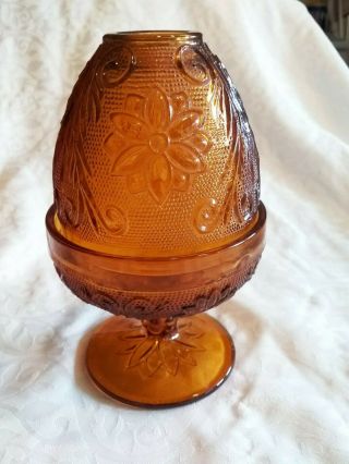 Vintage Indiana Glass Amber Sandwich Pattern Fairy Lamp Candle Holder