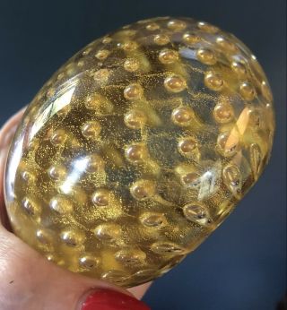 Vintage Murano Glass PAPERWEIGHT,  Gold - Dusted,  Controlled Bubble,  Label,  Jewel 2