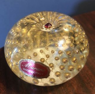 Vintage Murano Glass PAPERWEIGHT,  Gold - Dusted,  Controlled Bubble,  Label,  Jewel 3