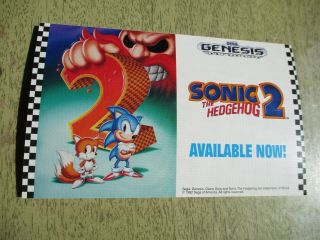 Sega Genesis Sonic The Hedgehog 2 Video Game Store Promotional Promo Gear 1992